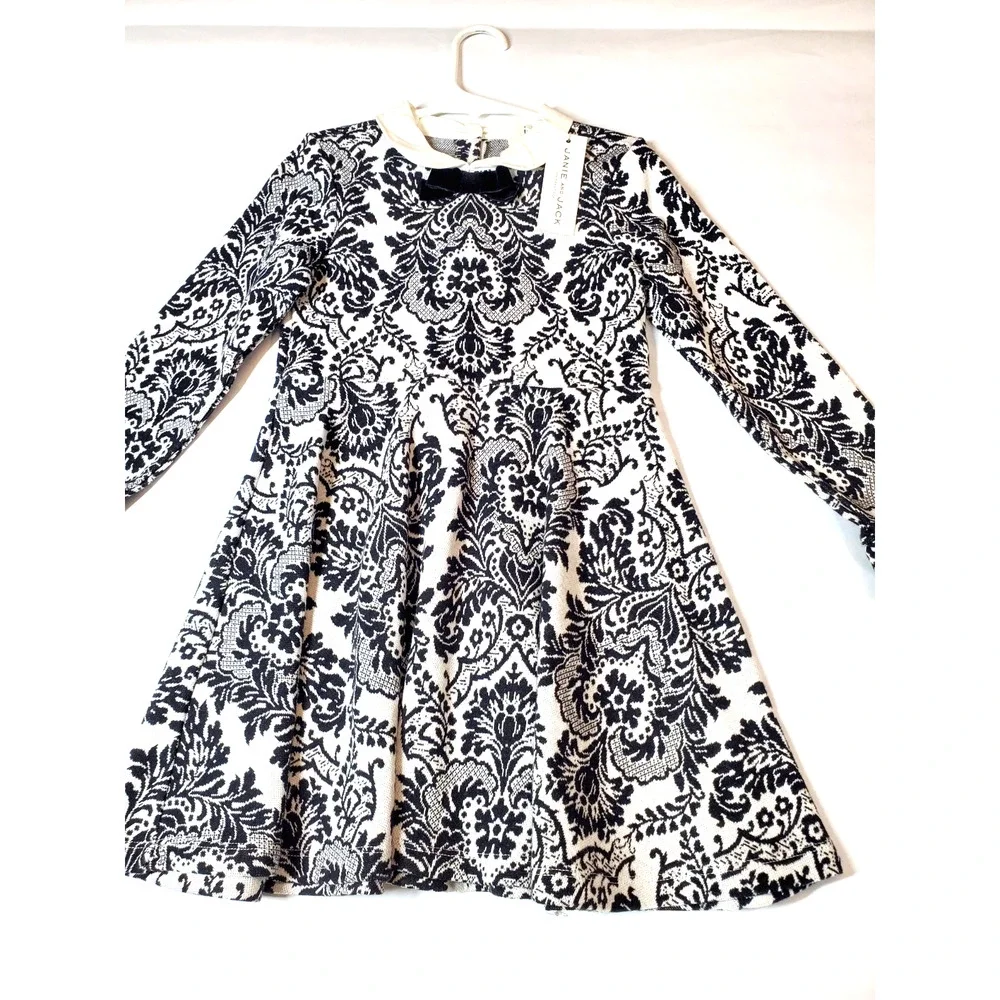 NEW Janie and Jack Girls Small Dress 100% Cotton Sweater Knit Long Sleeve Bow‎